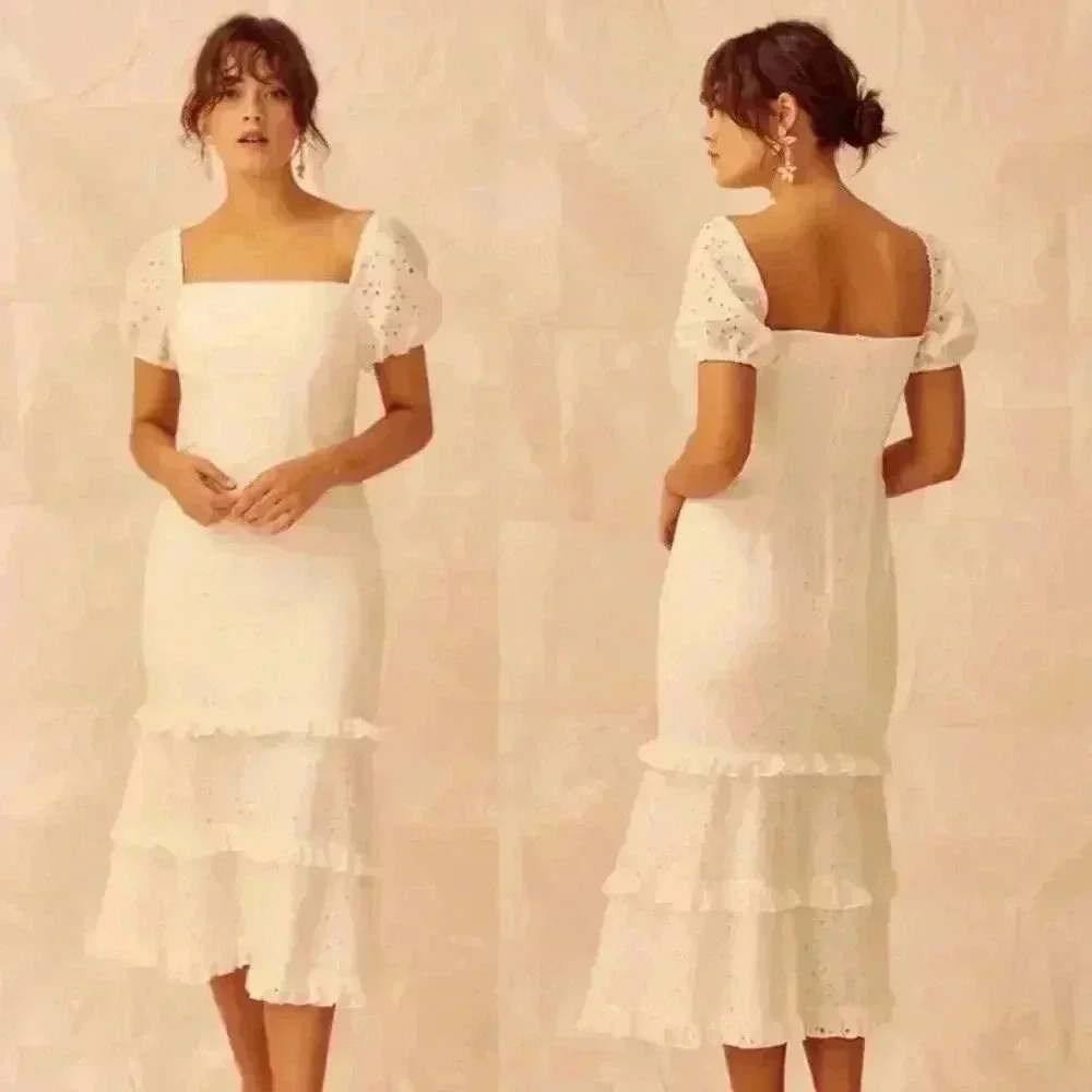 NWT Keepsake The Label White Higher Lace Dress Ruffled Tiered Cocktail Size XS